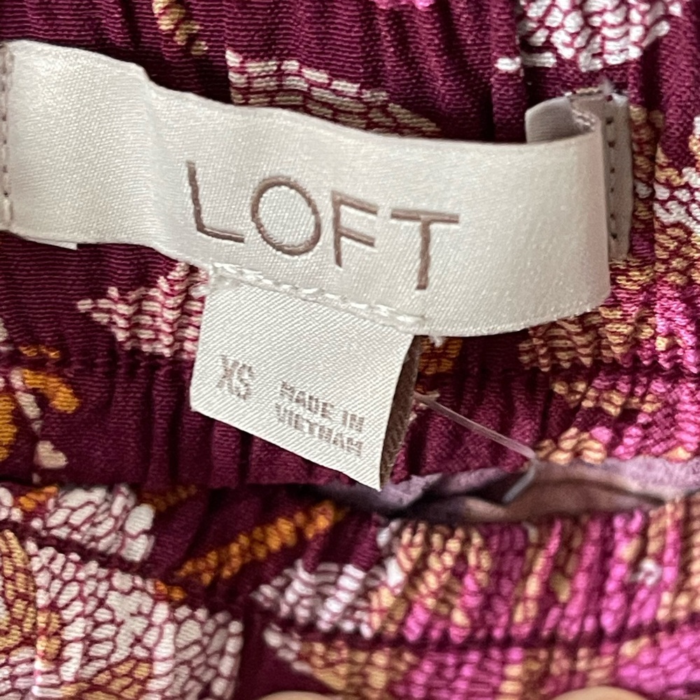 LOFT Floral burgundy Pink Orange tiered flippy flouncy Skirt size XS - Picture 7 of 7
